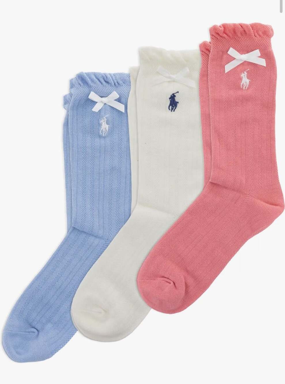 Polo Ralph Lauren Ribbon Pointelle Socks Size 9-11 3-Pack